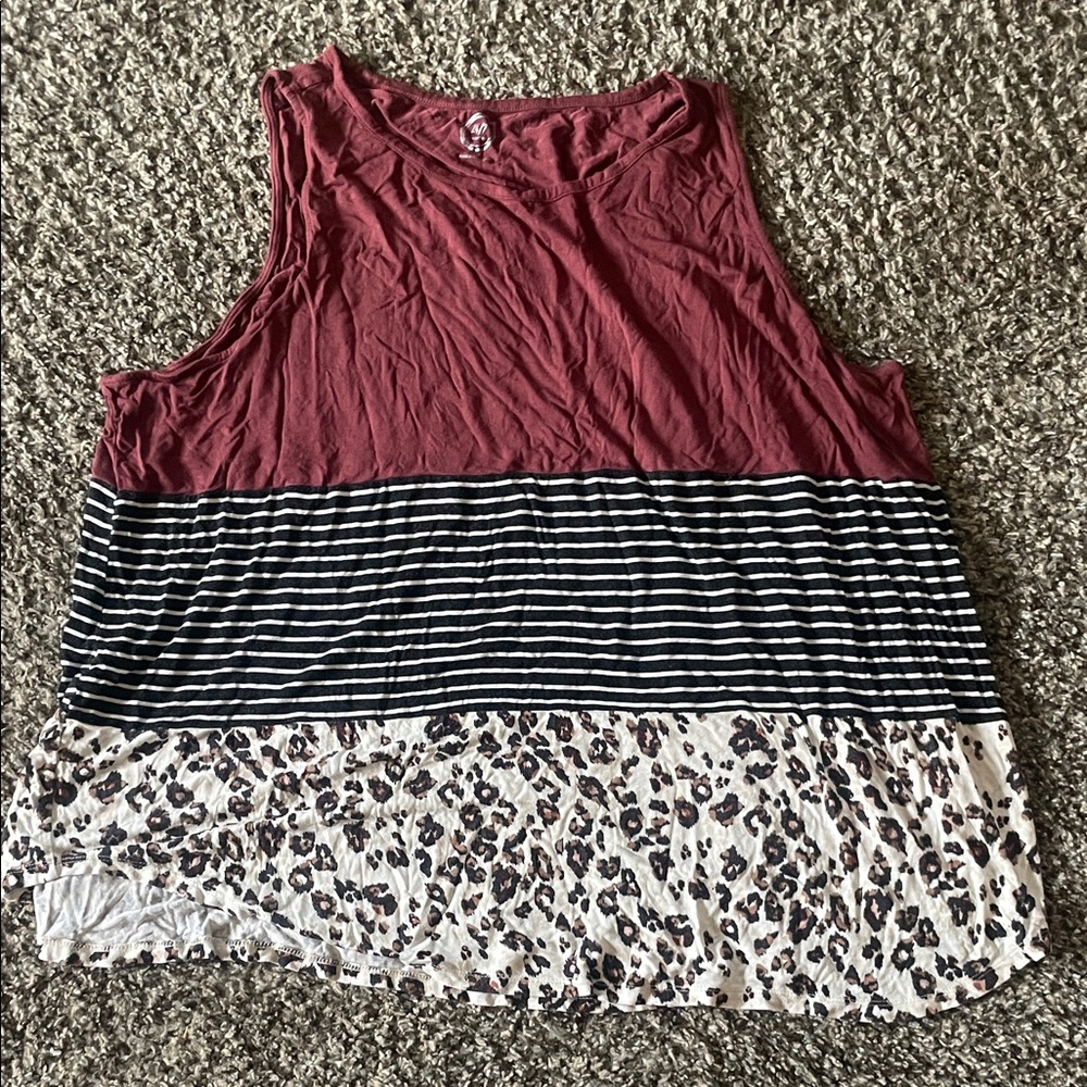 Torrid Burgundy, Black, and Leopard Print Tank Top